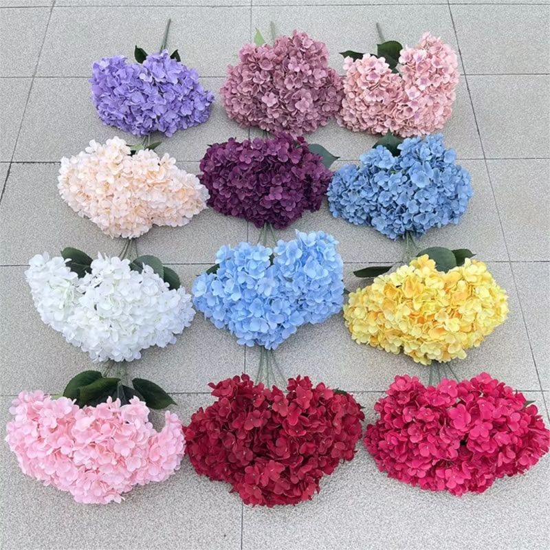 Elegant 5Head Silk Hydrangea Bouquet  Realistic Artificial Flowers For Home Wedding  Party Decor 1