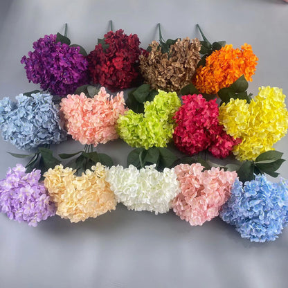 Elegant 5Head Silk Hydrangea Bouquet  Realistic Artificial Flowers For Home Wedding  Party Decor 3