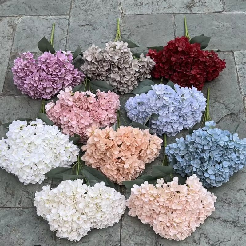 Elegant 5Head Silk Hydrangea Bouquet  Realistic Artificial Flowers For Home Wedding  Party Decor 4