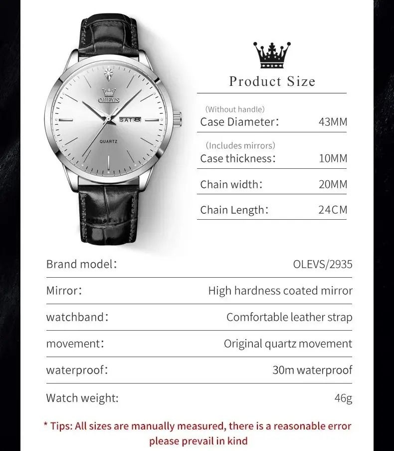 Dual Calendar Quartz Dress Watch For Men With Luminous Display 3