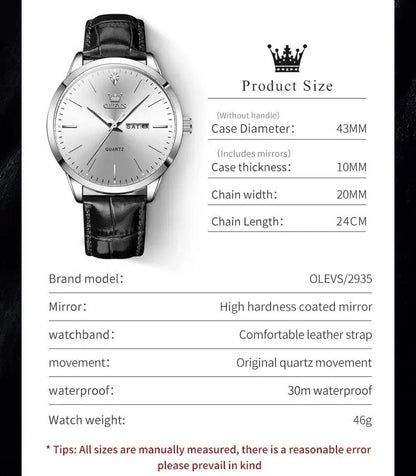 Dual Calendar Quartz Dress Watch For Men With Luminous Display 3