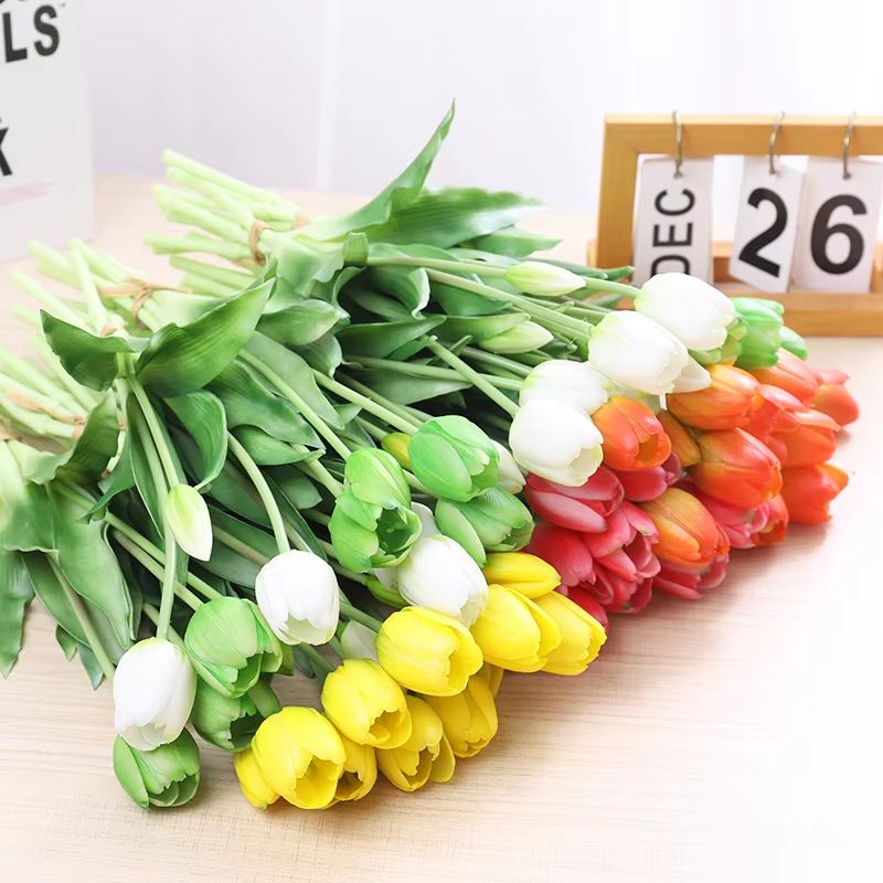 5pcs Real Touch Artificial Tulips  HighQuality Pink Silicone Fake Flowers For Home Decor Weddings   5