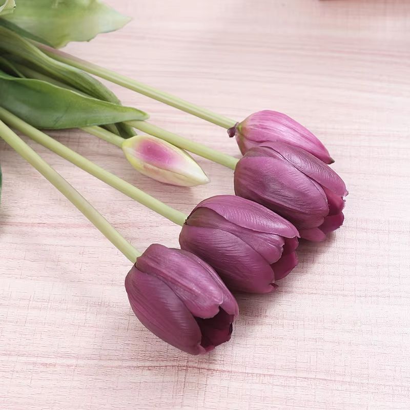5pcs Real Touch Artificial Tulips  HighQuality Pink Silicone Fake Flowers For Home Decor Weddings   9