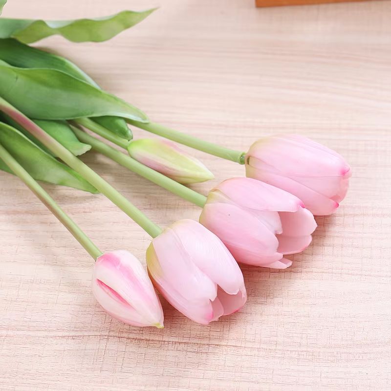 5pcs Real Touch Artificial Tulips  HighQuality Pink Silicone Fake Flowers For Home Decor Weddings   10