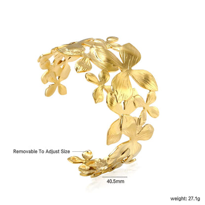 LUXUSTEEL Flower Cuff Bracelet  Womens 18K Gold Plated Stainless Steel Bangle NoFade Elegant Jewelr 7