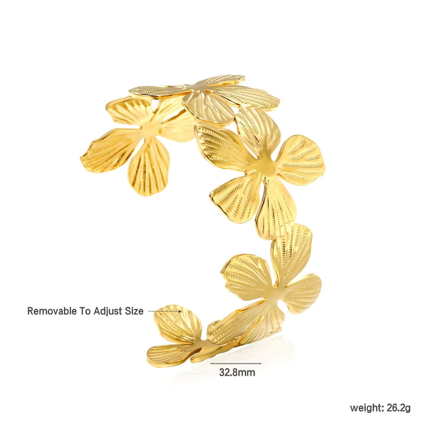LUXUSTEEL Flower Cuff Bracelet  Womens 18K Gold Plated Stainless Steel Bangle NoFade Elegant Jewelr 8