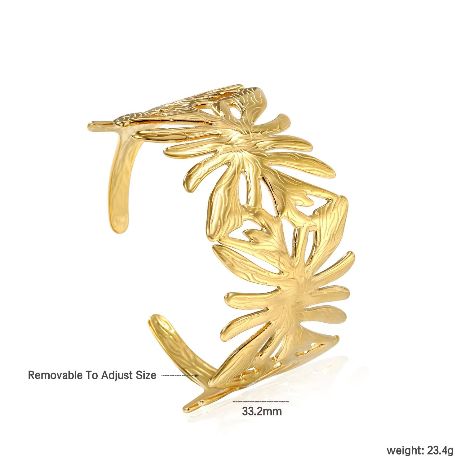 LUXUSTEEL Flower Cuff Bracelet  Womens 18K Gold Plated Stainless Steel Bangle NoFade Elegant Jewelr 11