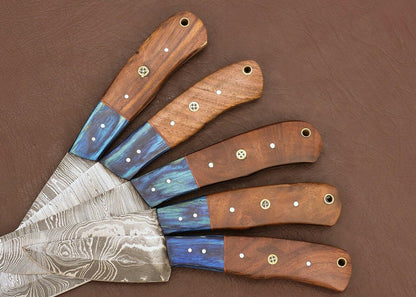 Handmade Damascus Kitchen 5 Chef Knives Set With Rose Wood Handle 3