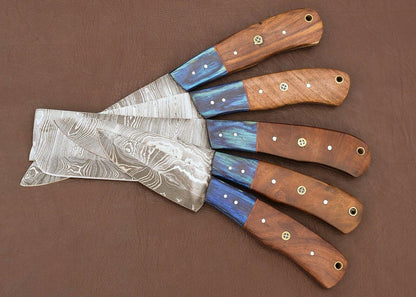 Handmade Damascus Kitchen 5 Chef Knives Set With Rose Wood Handle 1
