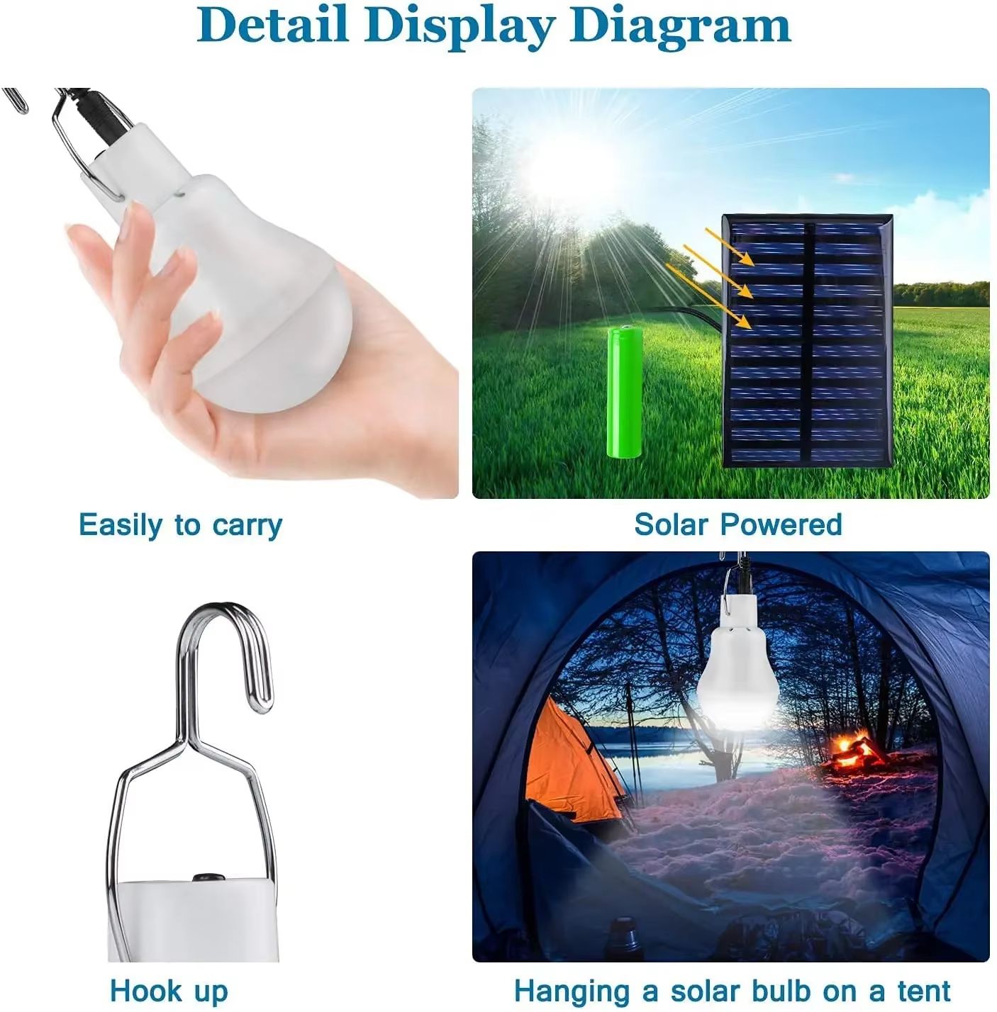 LED Solar Bulb Light  Waterproof USB Rechargeable Outdoor  Indoor Hanging Lamp For Emergency And Ca 3
