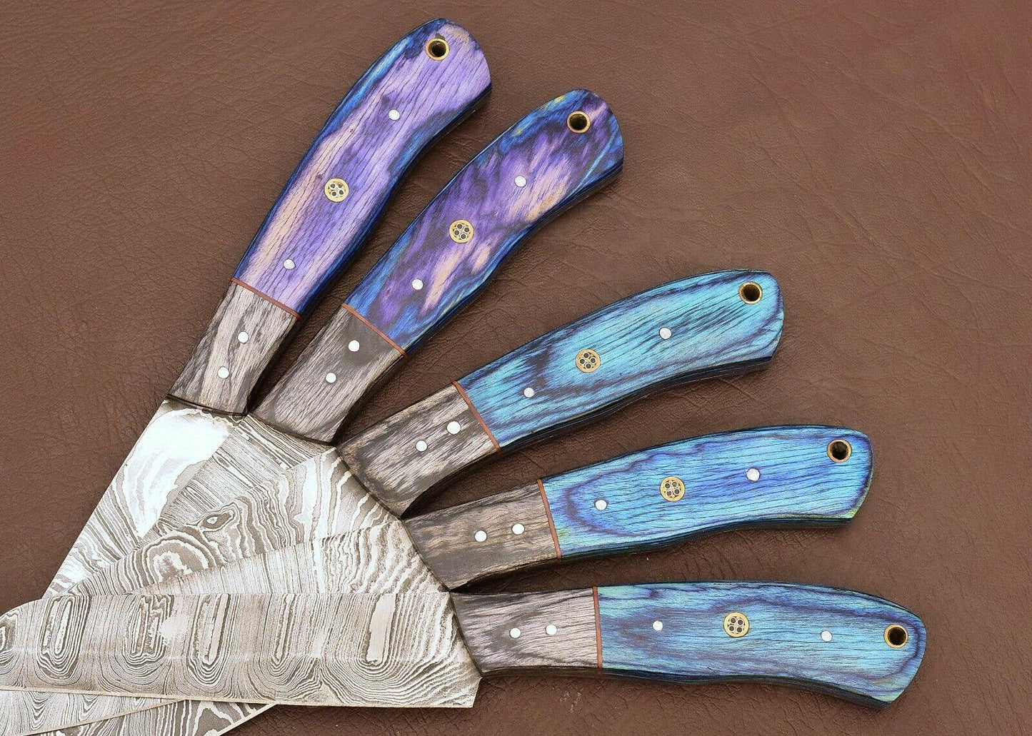 Luxury Handmade Damascus 5 Chef Knife Kitchen Set With Pakka Wood Handle 3