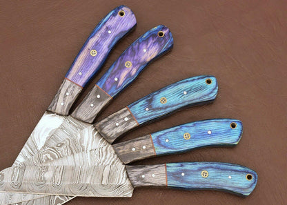 Luxury Handmade Damascus 5 Chef Knife Kitchen Set With Pakka Wood Handle 3