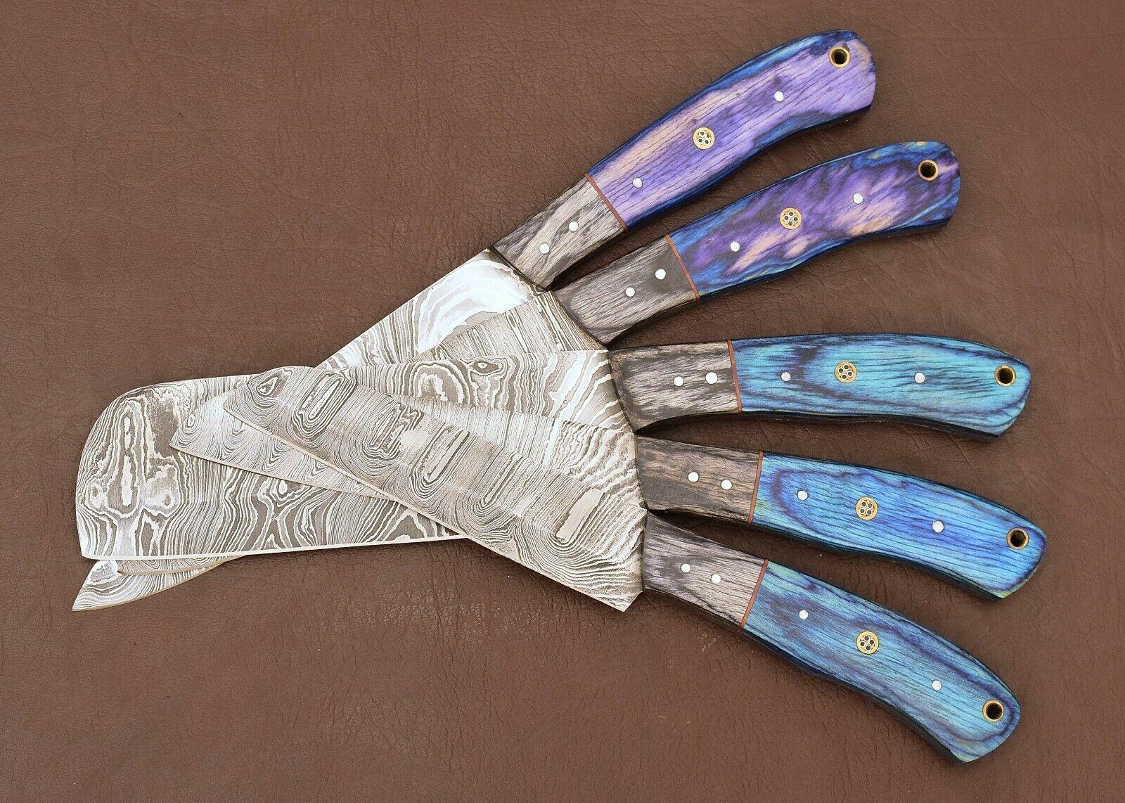 Luxury Handmade Damascus 5 Chef Knife Kitchen Set With Pakka Wood Handle 1