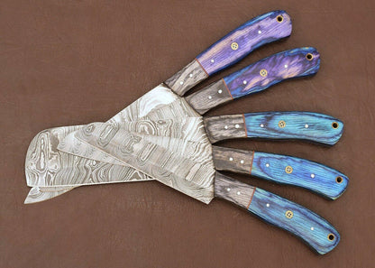Luxury Handmade Damascus 5 Chef Knife Kitchen Set With Pakka Wood Handle 1