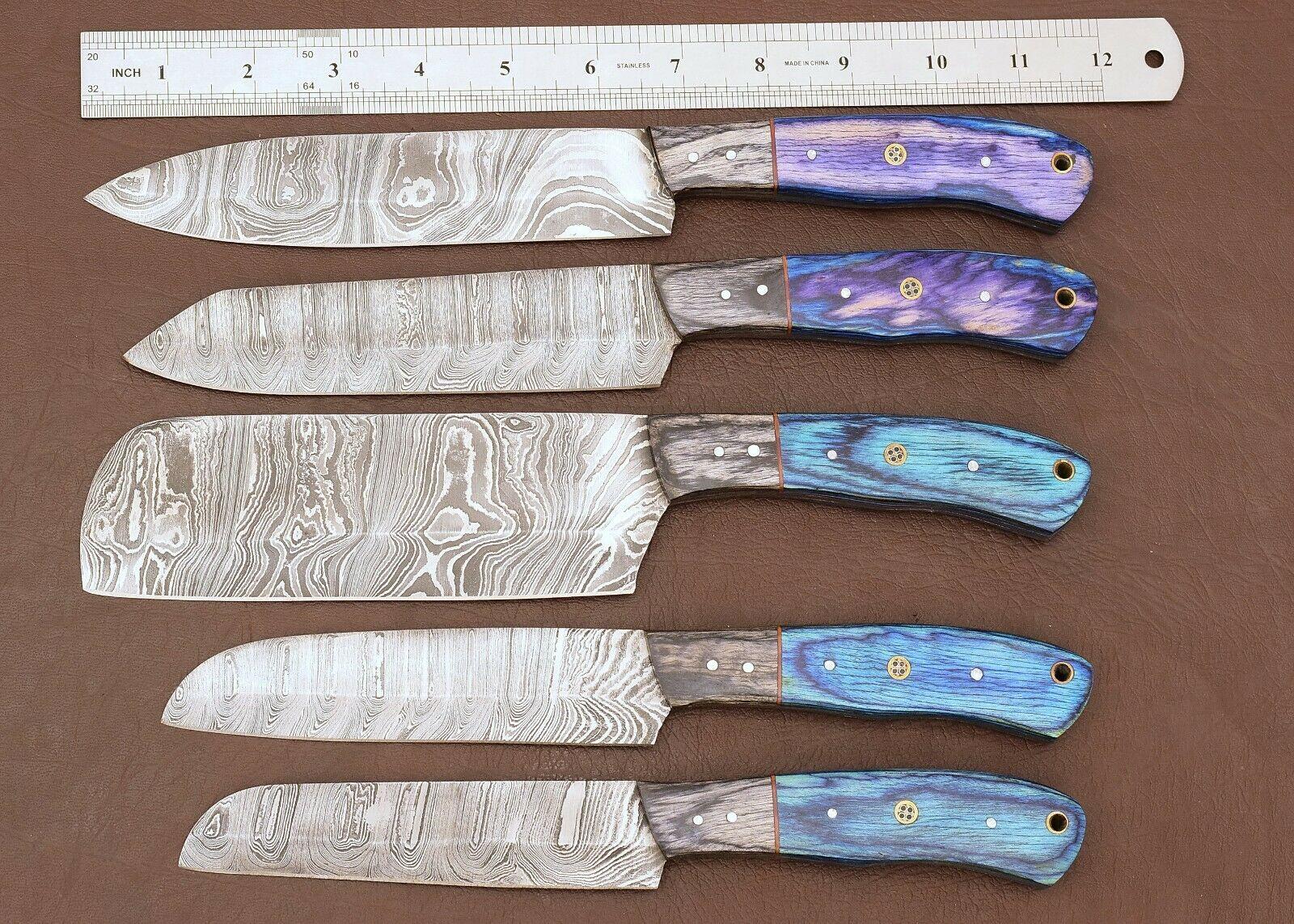 Luxury Handmade Damascus 5 Chef Knife Kitchen Set With Pakka Wood Handle 2