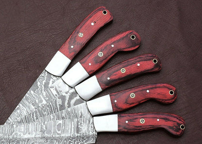 Artisan Damascus Steel Chef Knife Set Of 5  Pakka Wood Kitchen Knives 3