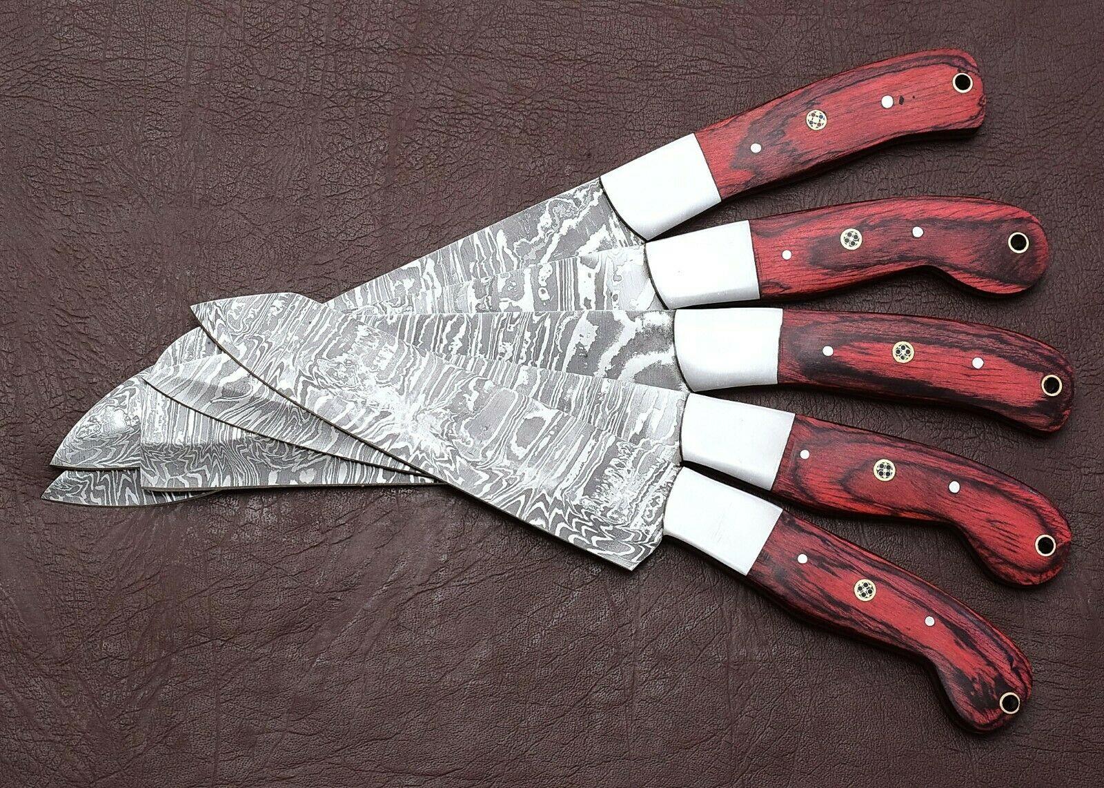 Artisan Damascus Steel Chef Knife Set Of 5  Pakka Wood Kitchen Knives 1