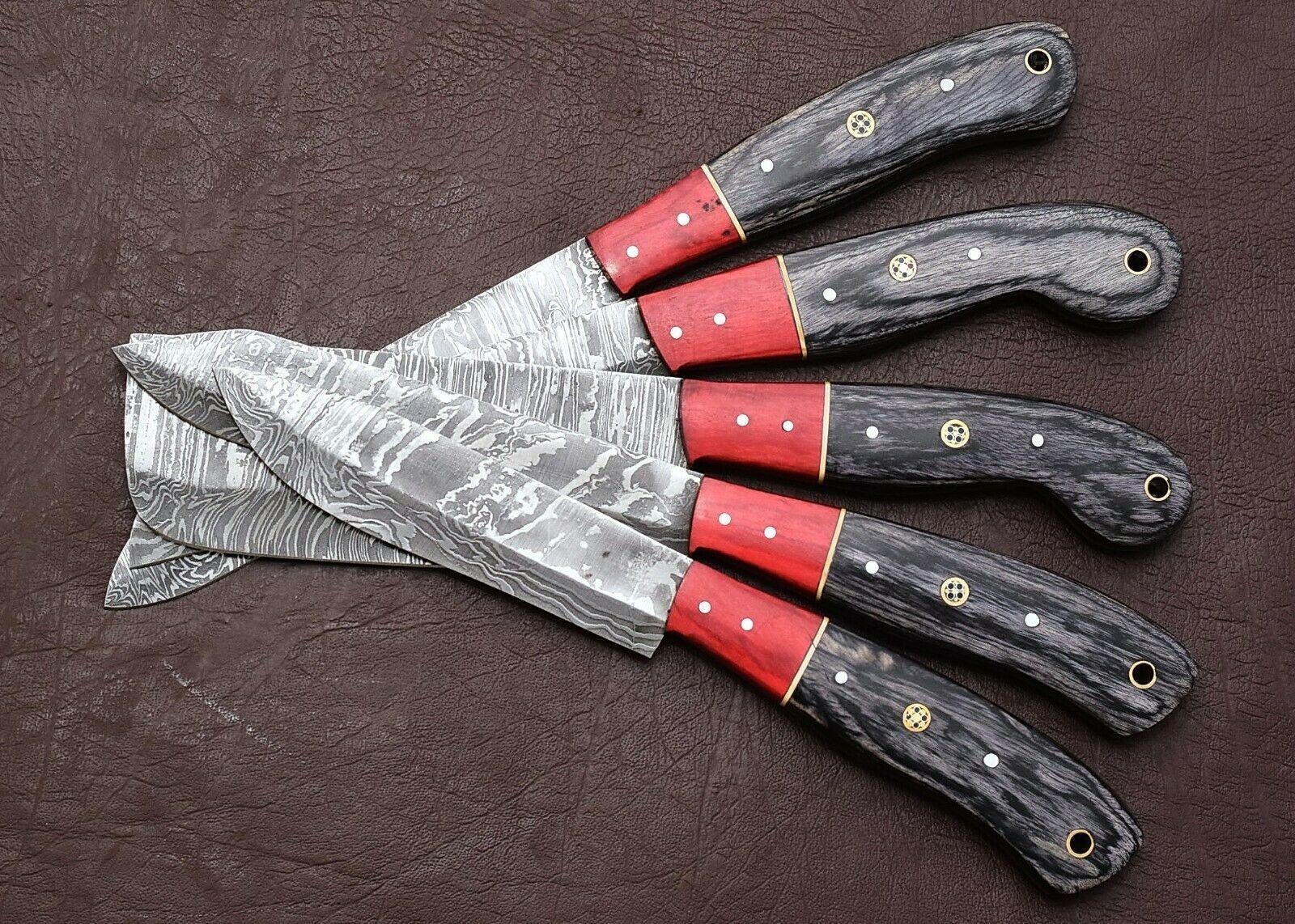 Custom Forged Damascus 5 Pc Chef Knife Set With Elegant Pakka Wood Handle 2
