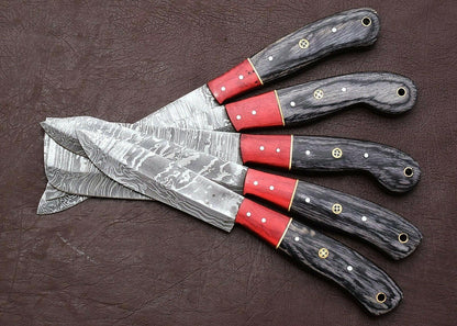 Custom Forged Damascus 5 Pc Chef Knife Set With Elegant Pakka Wood Handle 2