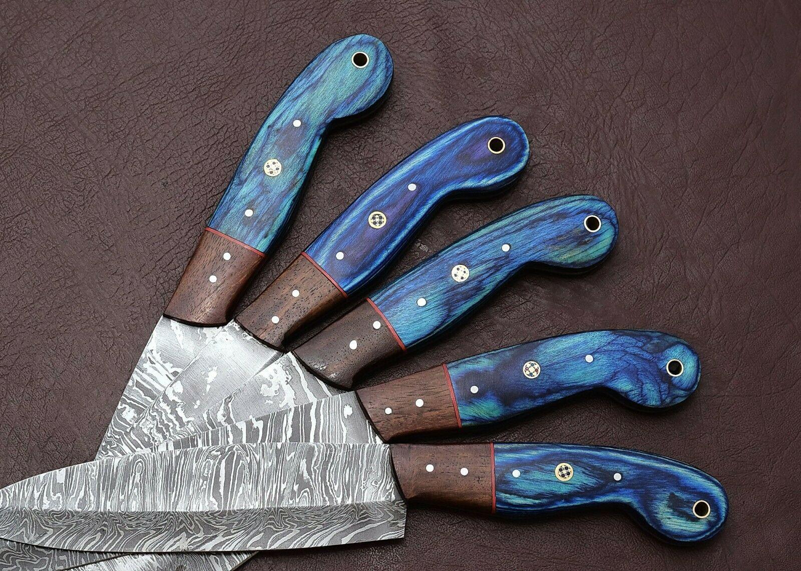 Professional Handmade Damascus Kitchen Knife Set  5 Pcs With Pakka Wood 3