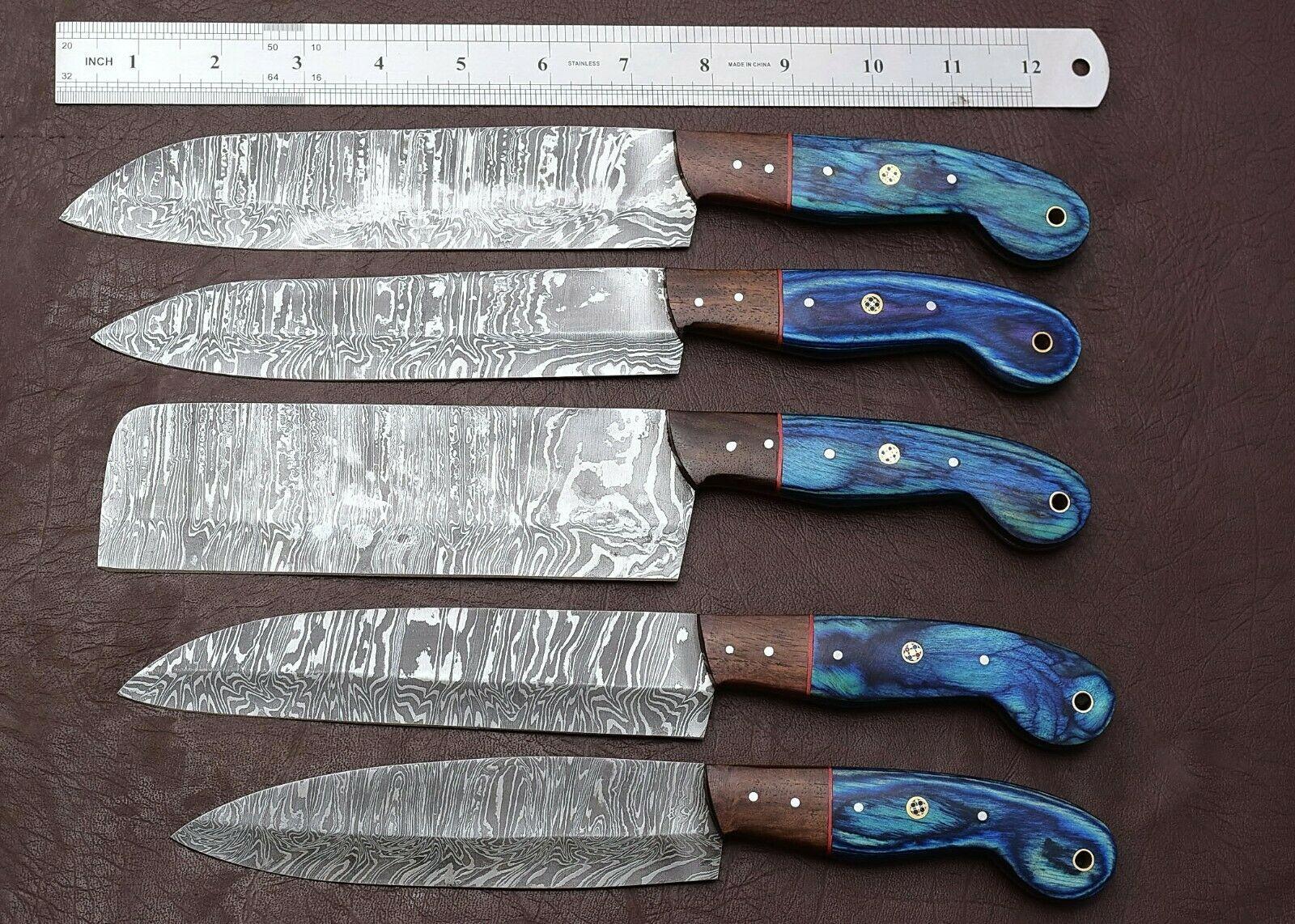 Professional Handmade Damascus Kitchen Knife Set  5 Pcs With Pakka Wood 2