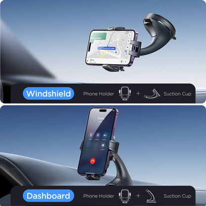 Hands-Free Cell Phone Mount, Universal Phone Holder for Car, Strong Suction, 360 Rotating Dashboard Windshield