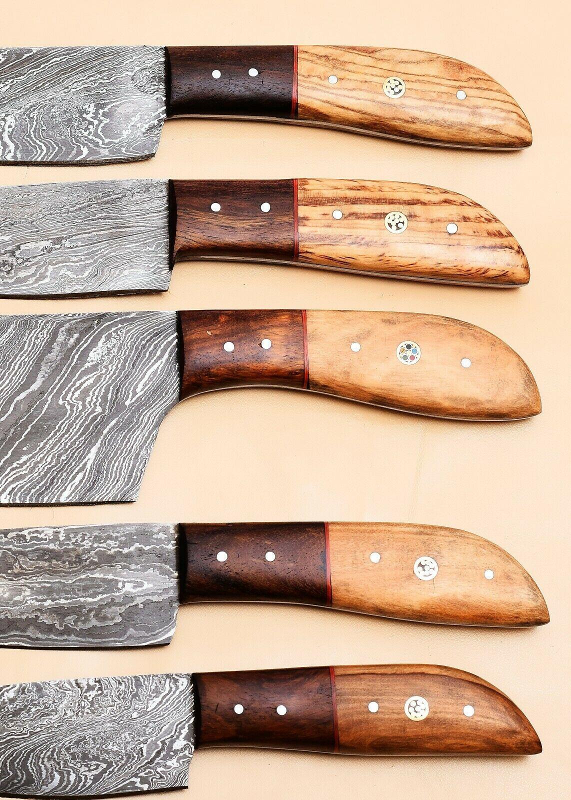 Unique Handmade Damascus Steel Kitchen Knives Set Of 5 With Pakka Wood 2