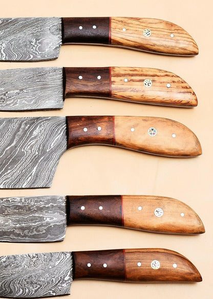 Unique Handmade Damascus Steel Kitchen Knives Set Of 5 With Pakka Wood 2