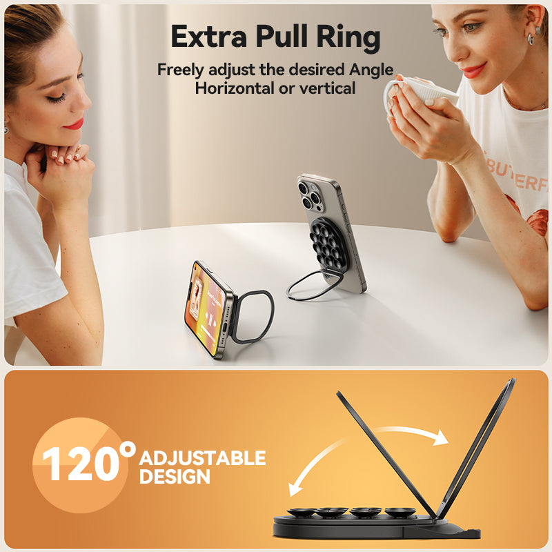 Magnetic Phone Holder Mount, Suction Cup Phone Grip, Strong Pull Ring for iPhone, Samsung, Android