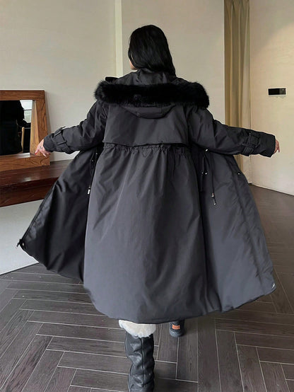 Plus Size Women Jacket, Hooded Furry Coat, Windproof Thickened Warm Fashion, Plush Cotton Clothes