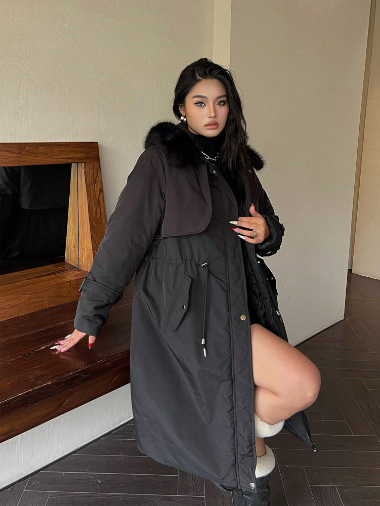 Plus Size Women Jacket, Hooded Furry Coat, Windproof Thickened Warm Fashion, Plush Cotton Clothes