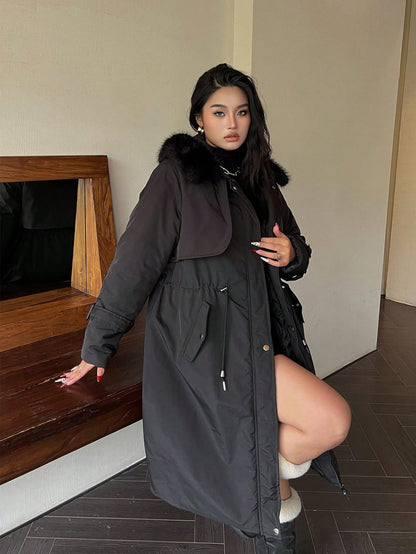 Plus Size Women Jacket, Hooded Furry Coat, Windproof Thickened Warm Fashion, Plush Cotton Clothes