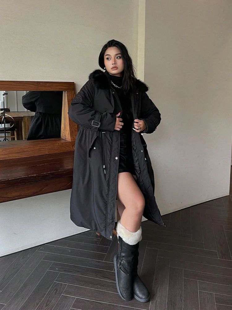 Plus Size Women Jacket, Hooded Furry Coat, Windproof Thickened Warm Fashion, Plush Cotton Clothes