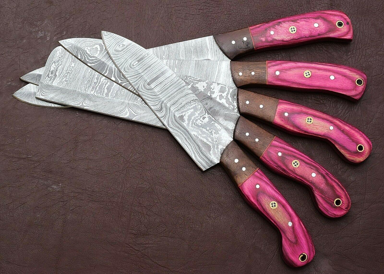 Unique Damascus Steel 5 Piece Kitchen Knife Set With Pakka Wood 2