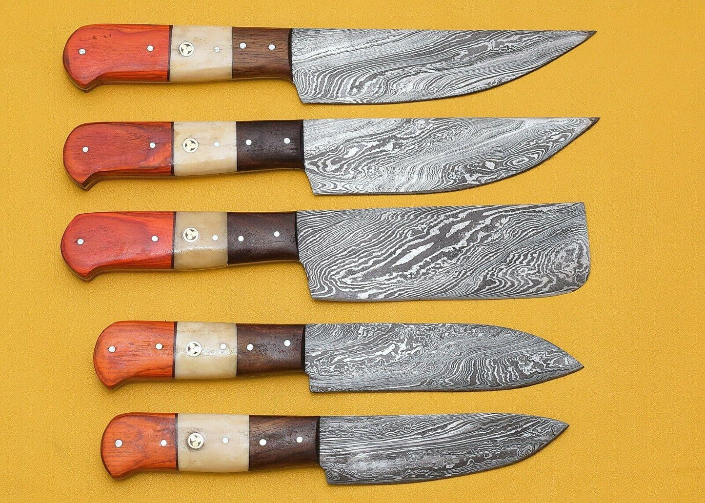 Luxury Handmade Damascus Steel Chef Knife Set  5 Pcs Pakka Handle 2