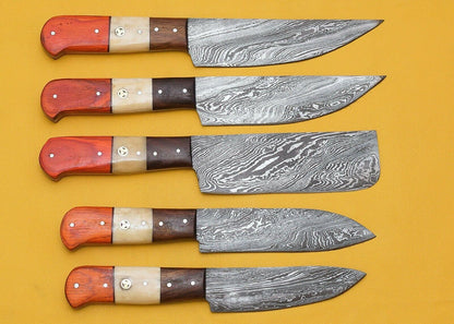 Luxury Handmade Damascus Steel Chef Knife Set  5 Pcs Pakka Handle 2