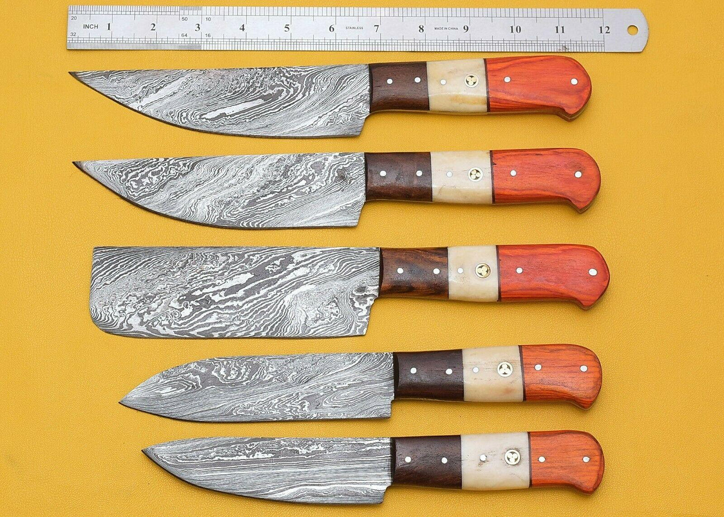 Luxury Handmade Damascus Steel Chef Knife Set – 5 Pcs Pakka Handle