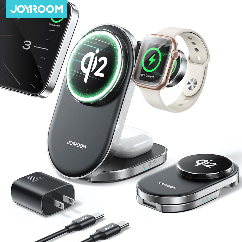 Foldable Qi2 3 in 1 Wireless Charging Station, Fast Wireless Charger Stand, iPhone & Apple Watch