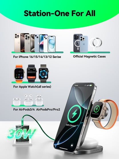 Foldable Qi2 3 In 1 Wireless Charging Station Fast Wireless Charger Stand IPhone  Apple Watch 5