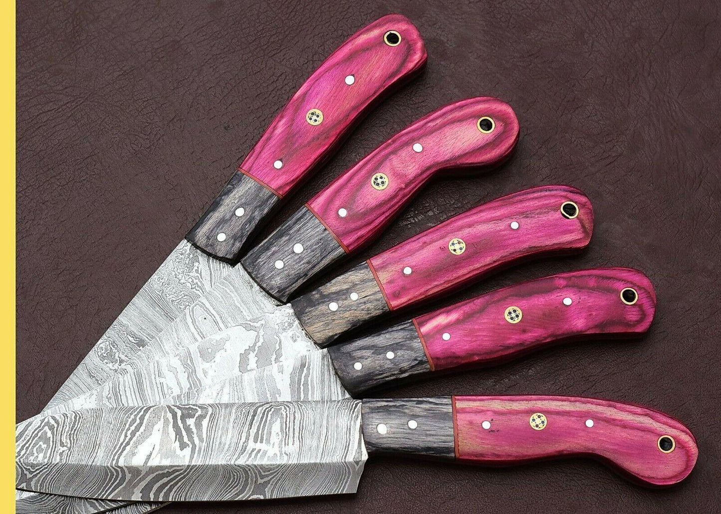 Hand Forged Damascus Kitchen Knives 5 Pc Set With Pakka Wood Handle 3