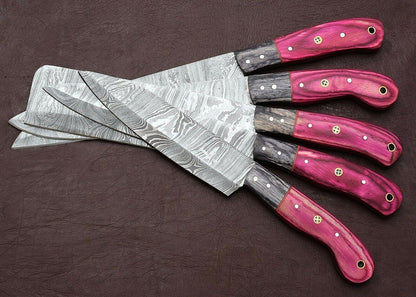 Hand Forged Damascus Kitchen Knives 5 Pc Set With Pakka Wood Handle 1