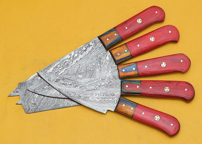 Premium Handmade Damascus Steel Chef Knife Set Of 5  Pakka Wood 2