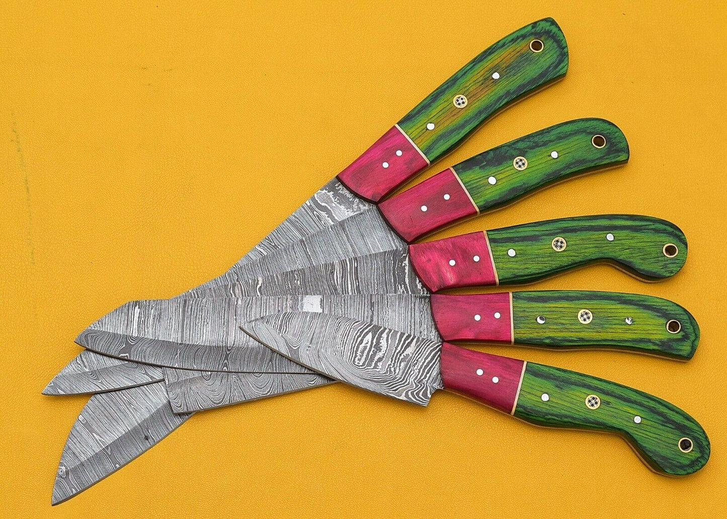 Artisan Handmade Damascus 5 Chef Knives Set With Pakka Wood Handle 2