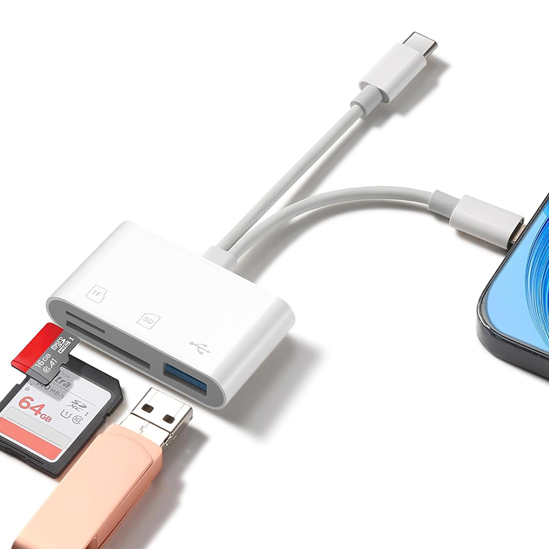 OTG Adapter USB 3.0 Type C SD TF Card Reader for iPhone 14 15 16 iPad MacBook Android Cameras Plug and Play
