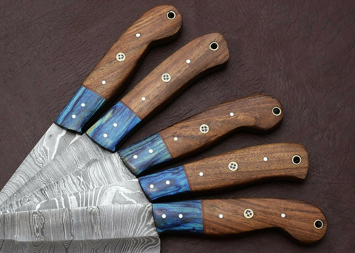 Handmade Damascus Kitchen 5 Chef Knives Set With Rosewood Handle 3