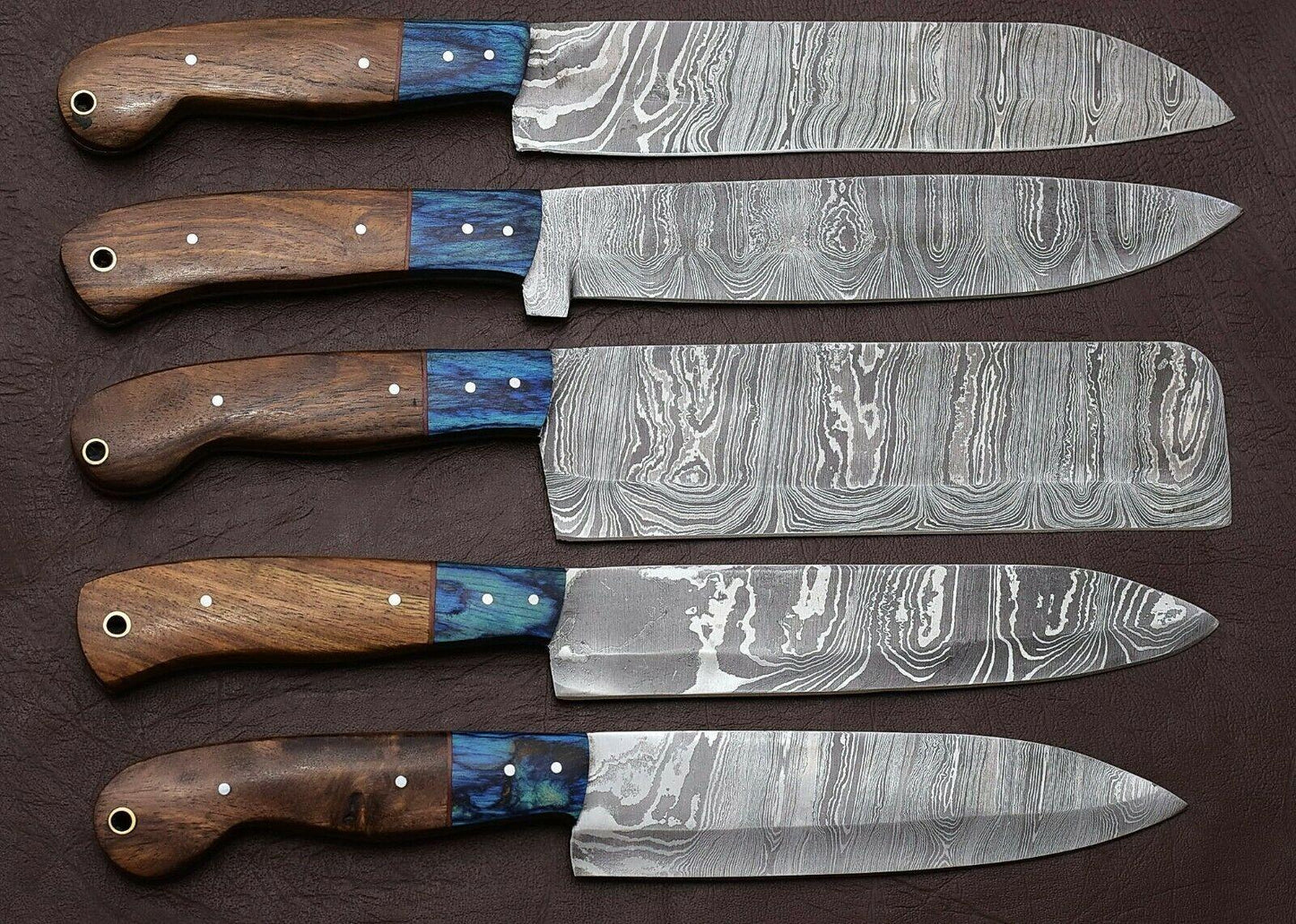 Handmade Damascus Kitchen 5 Chef Knives Set With Rosewood Handle 1