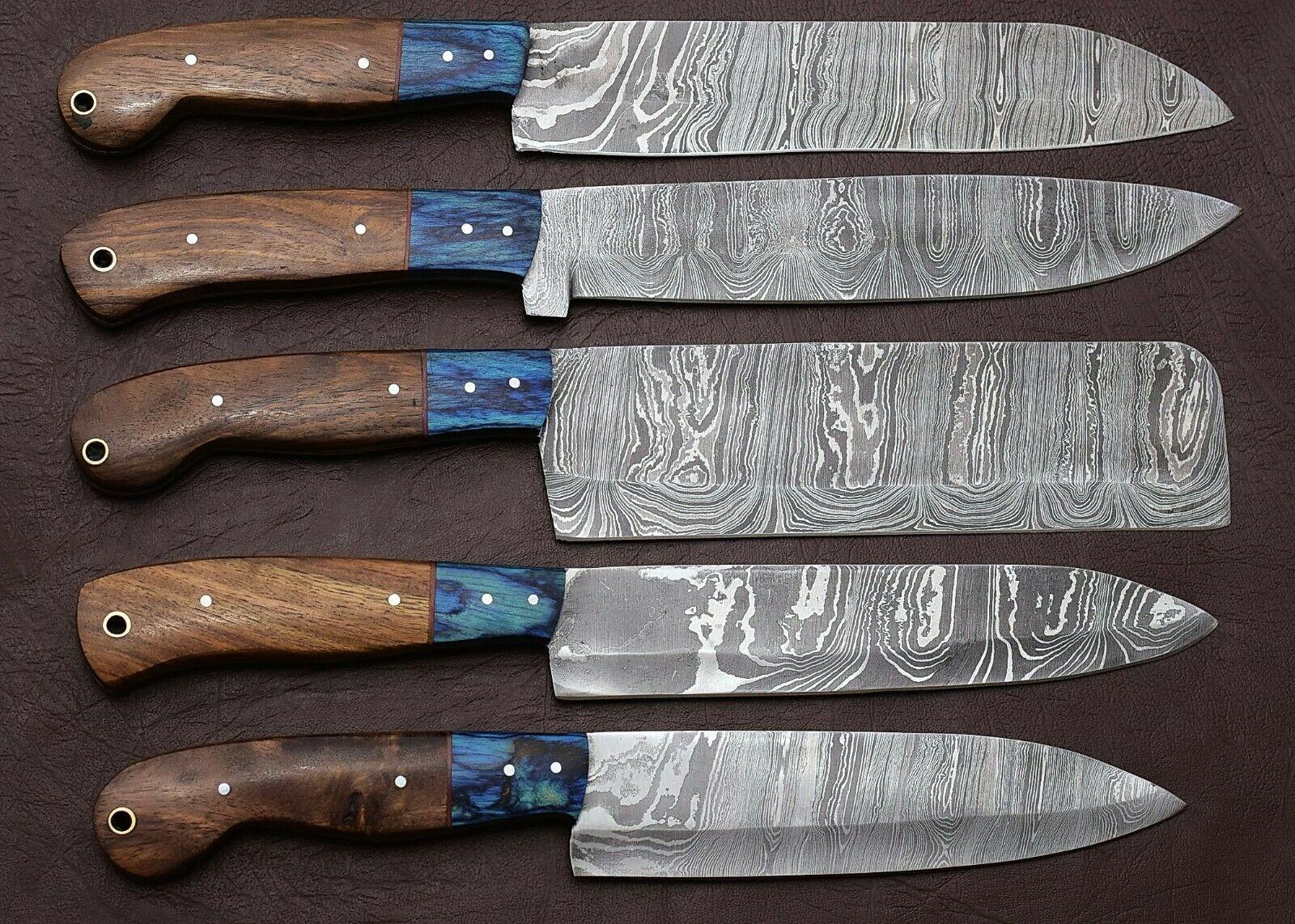 Handmade Damascus Kitchen 5 Chef Knives Set With Rosewood Handle 1