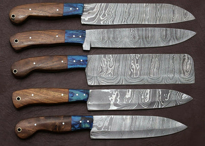 Handmade Damascus Kitchen 5 Chef Knives Set With Rosewood Handle 1