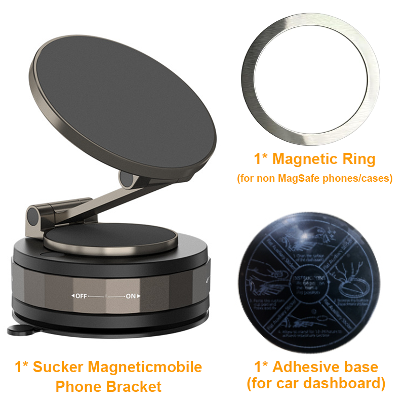Universal 360° Vacuum Magnetic Car Phone Mount, Suction Cup Holder for iPhone, Samsung, Xiaomi