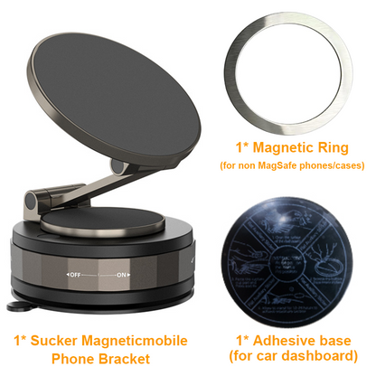 Universal 360° Vacuum Magnetic Car Phone Mount, Suction Cup Holder for iPhone, Samsung, Xiaomi